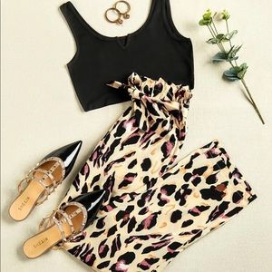 Leopard Print Matching Top and Pants Set